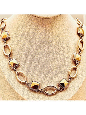 Premier Designs Antiqued Goldtone & Silvertone Geometric Necklace 16”,3”